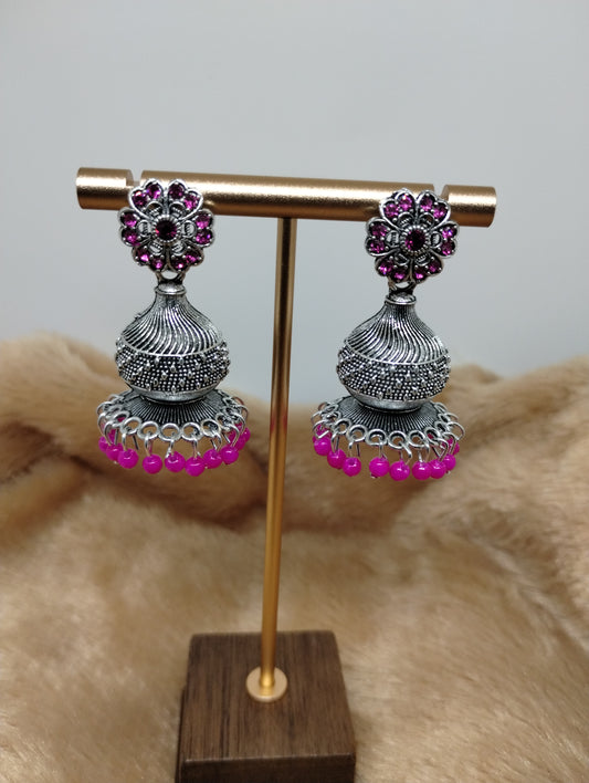 Floral Dome Oxidised Jhumkas