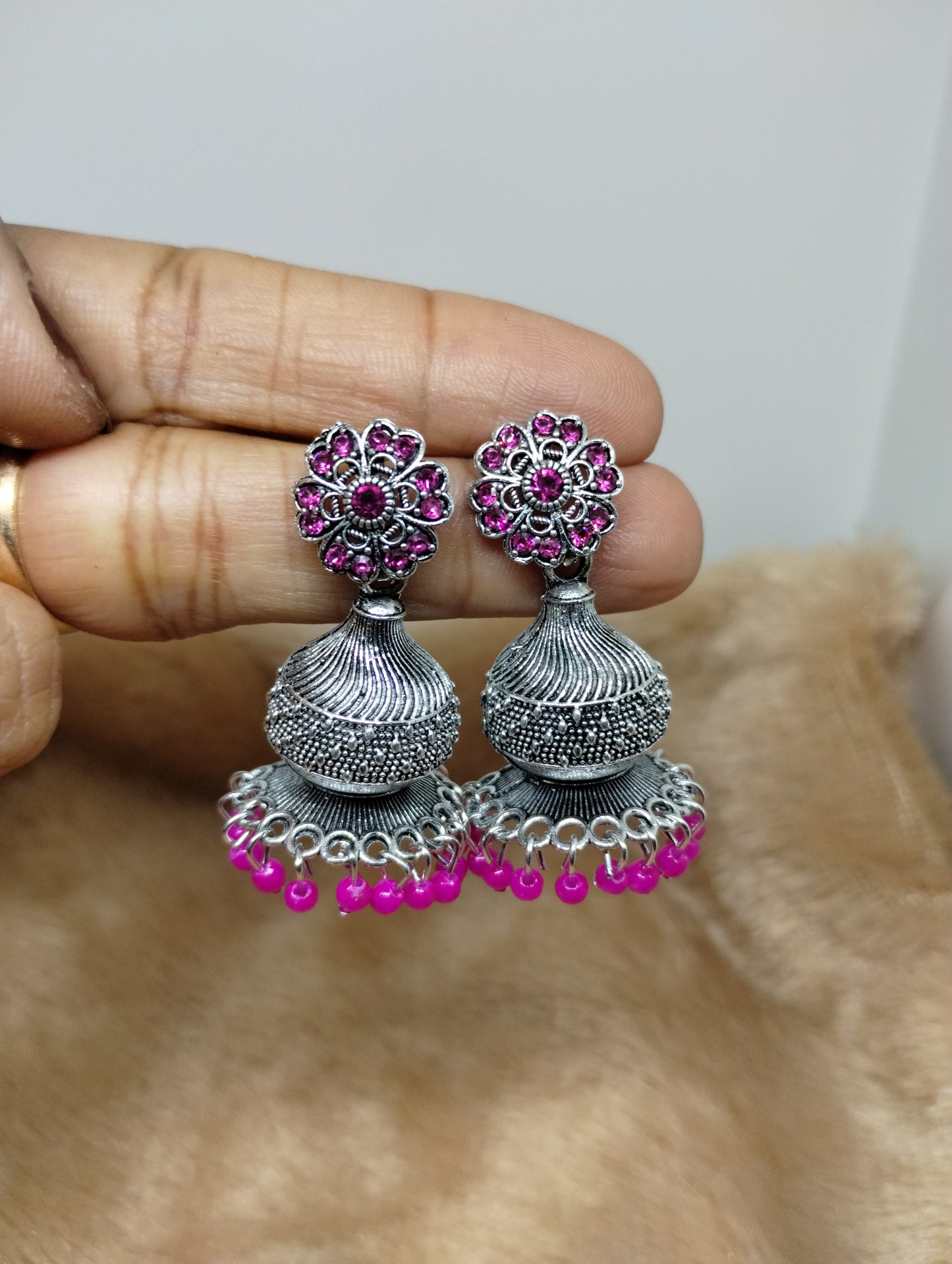 Floral Dome Oxidised Jhumkas