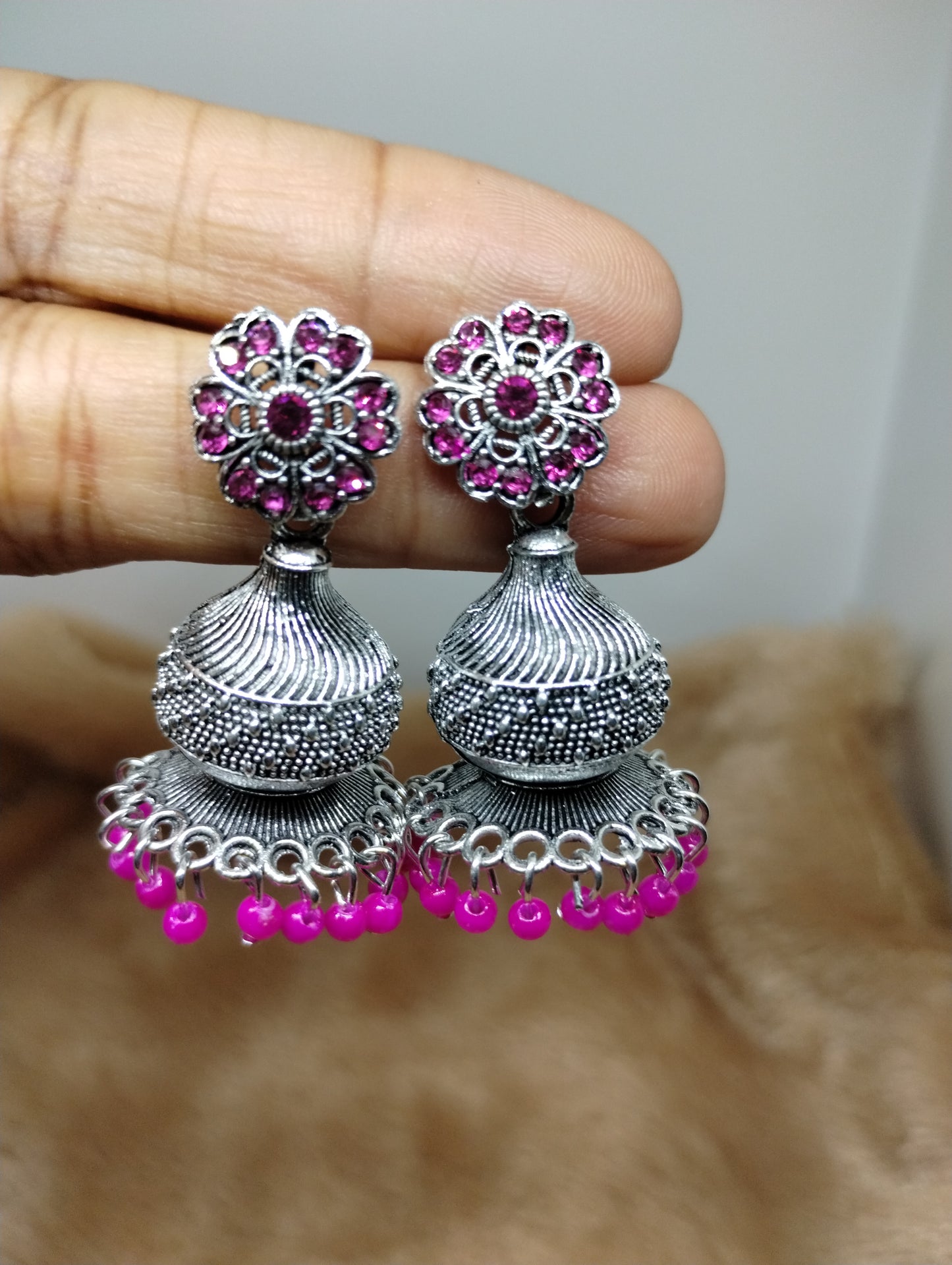 Floral Dome Oxidised Jhumkas