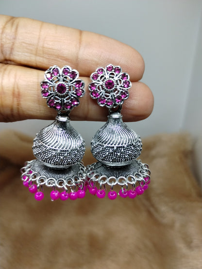 Floral Dome Oxidised Jhumkas