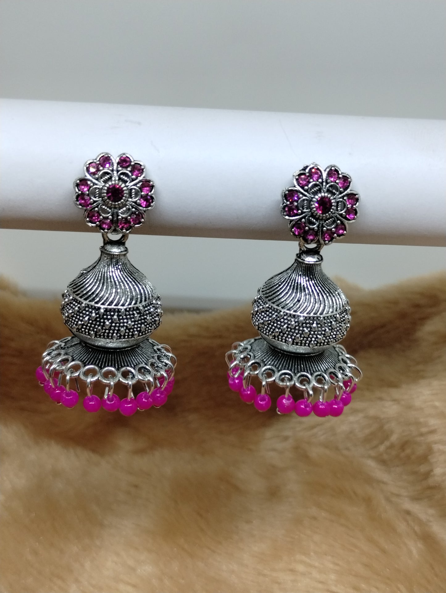 Floral Dome Oxidised Jhumkas