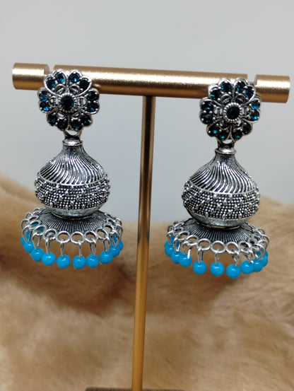 Floral Dome Oxidised Jhumkas
