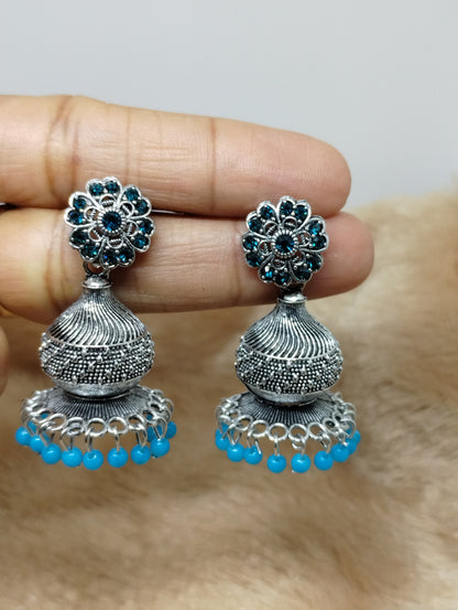 Floral Dome Oxidised Jhumkas