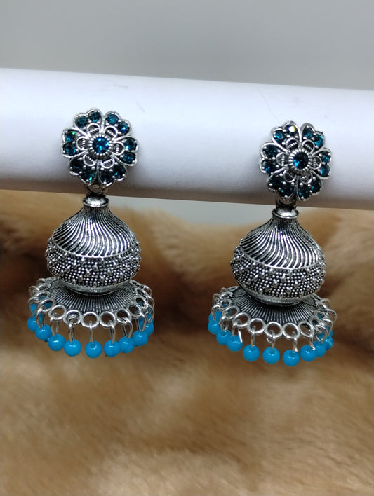 Floral Dome Oxidised Jhumkas