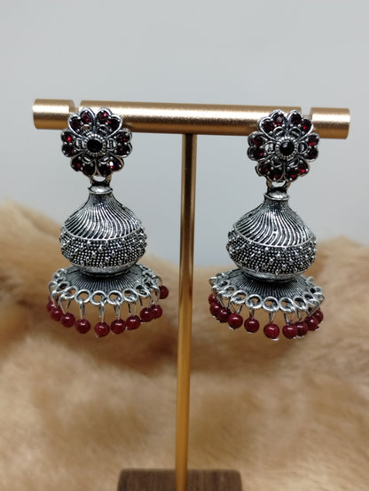 Floral Dome Oxidised Jhumkas
