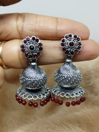 Floral Dome Oxidised Jhumkas