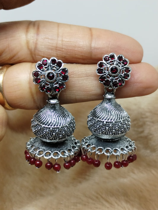Floral Dome Oxidised Jhumkas