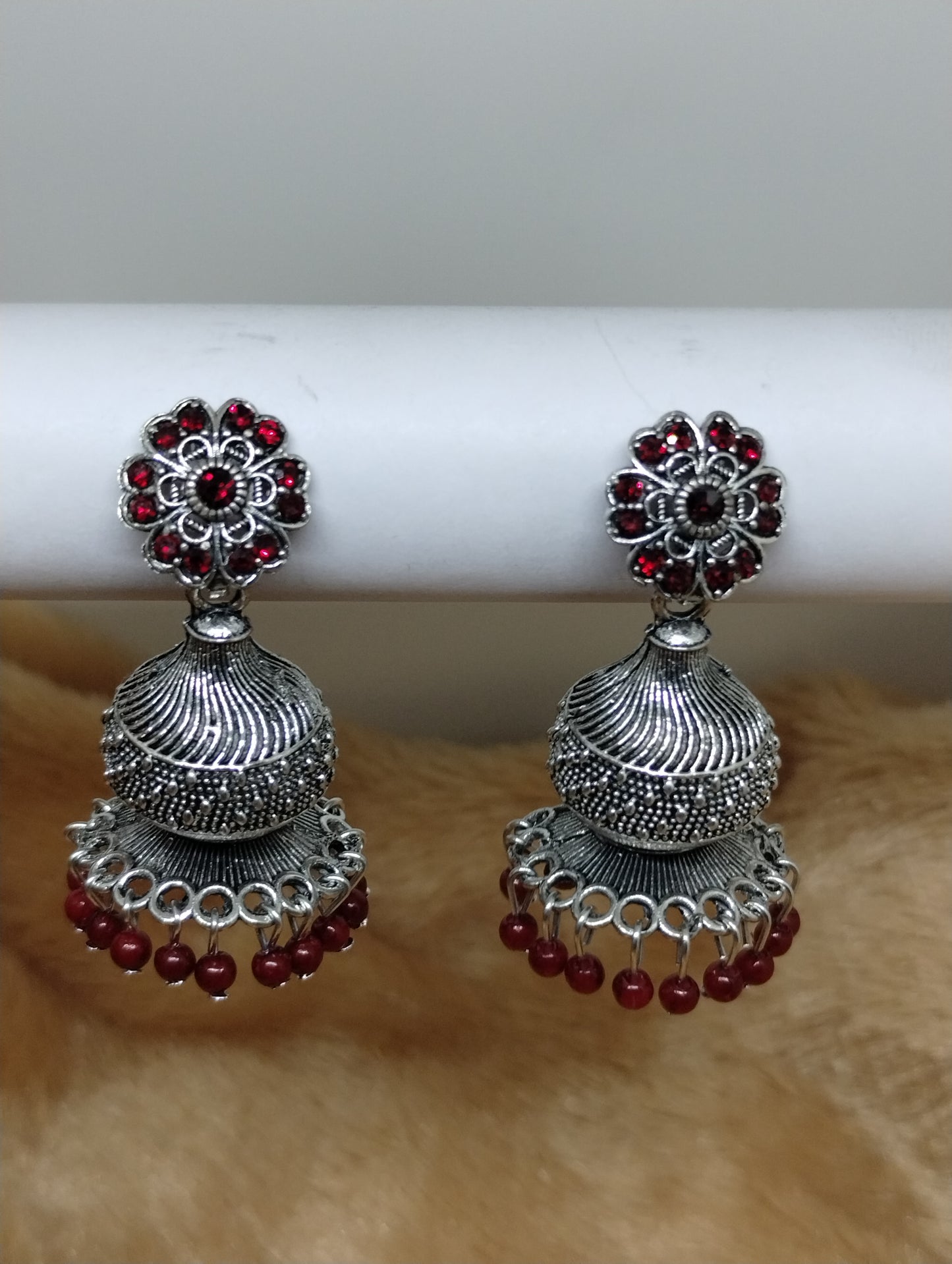 Floral Dome Oxidised Jhumkas