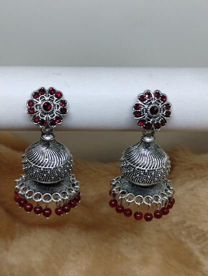 Floral Dome Oxidised Jhumkas