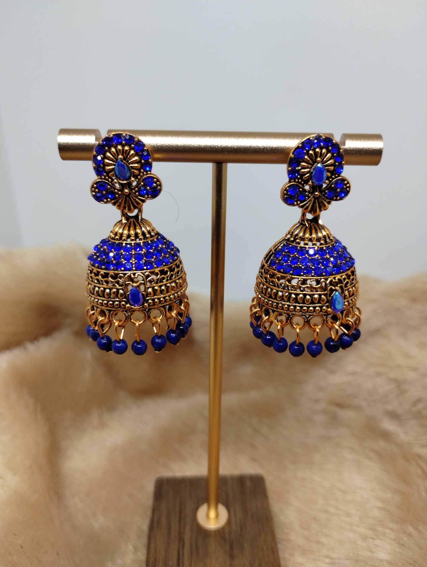 Royal Antique Gold Crystal Dome Jhumka Earrings