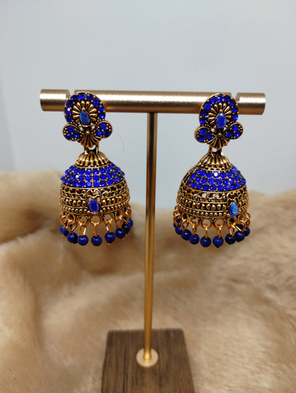 Royal Antique Gold Crystal Dome Jhumka Earrings