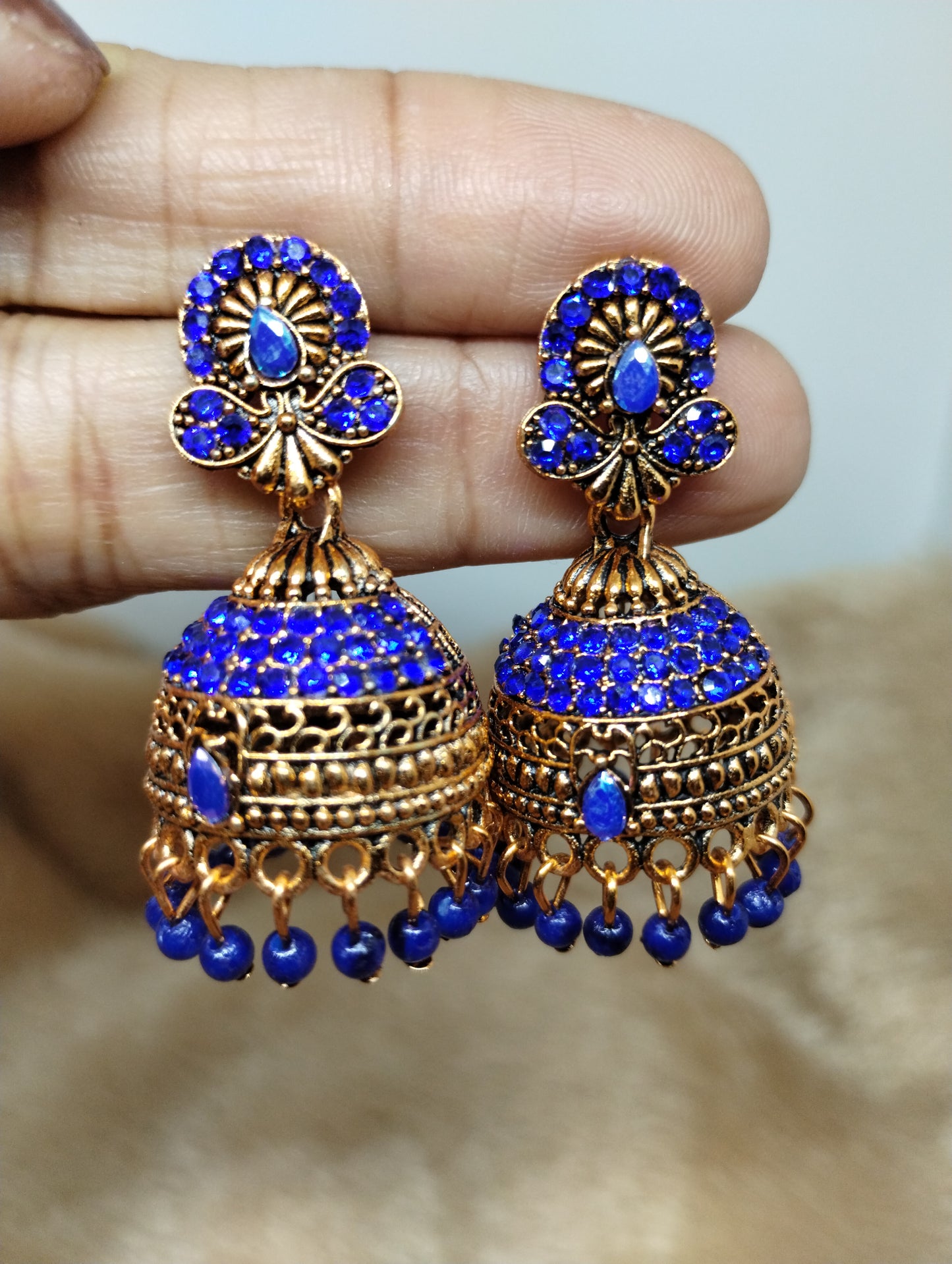 Royal Antique Gold Crystal Dome Jhumka Earrings