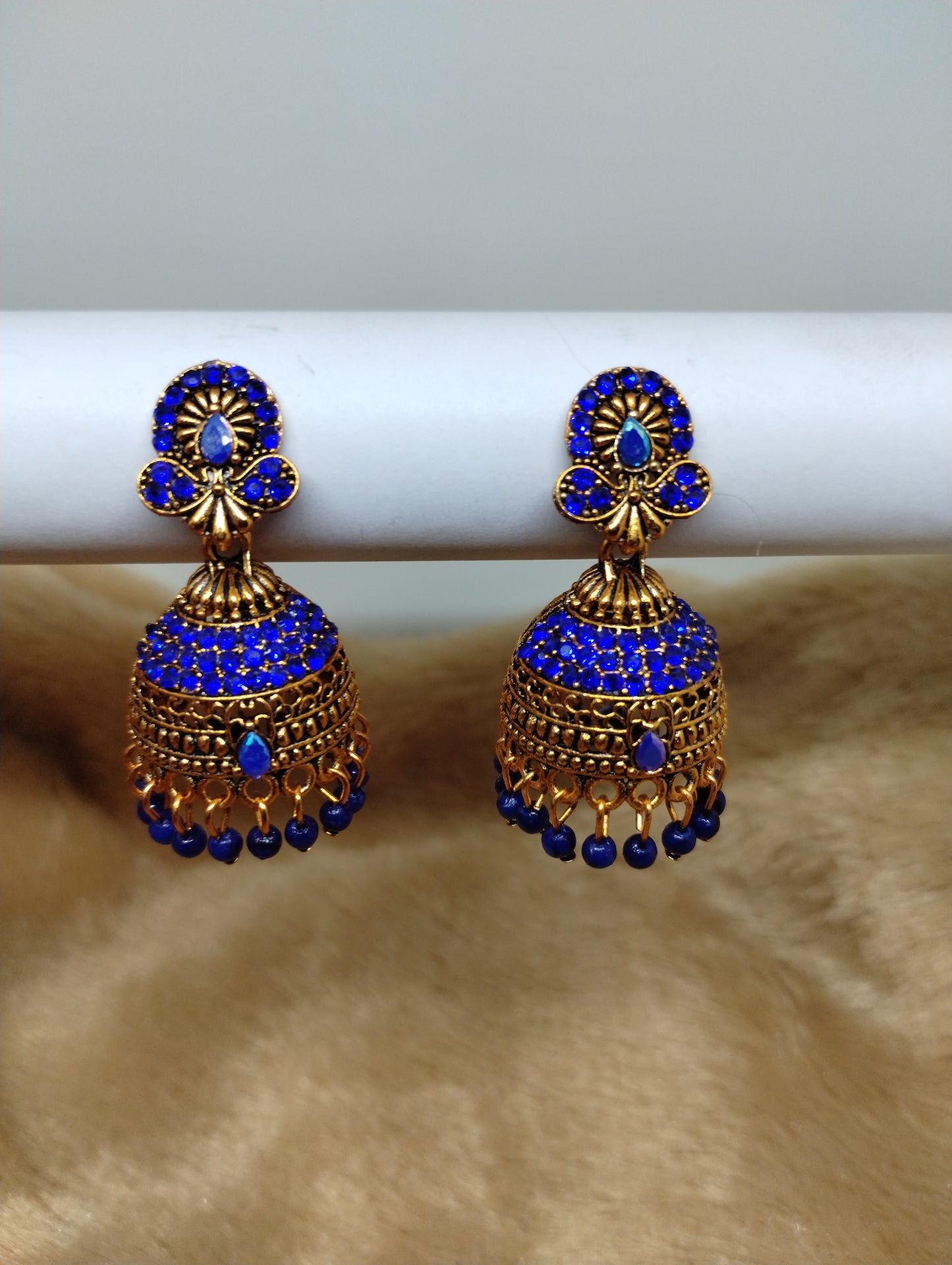 Royal Antique Gold Crystal Dome Jhumka Earrings