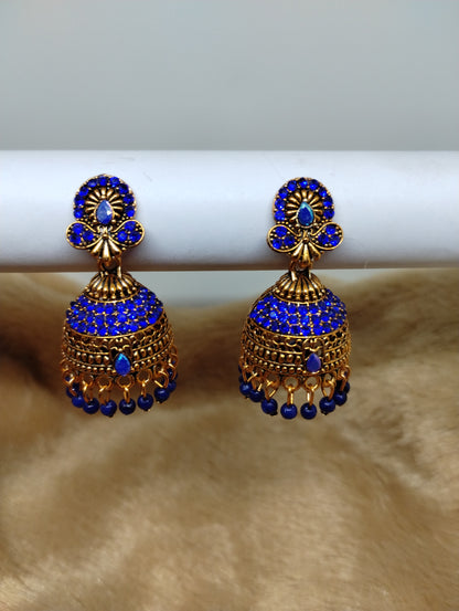 Royal Antique Gold Crystal Dome Jhumka Earrings