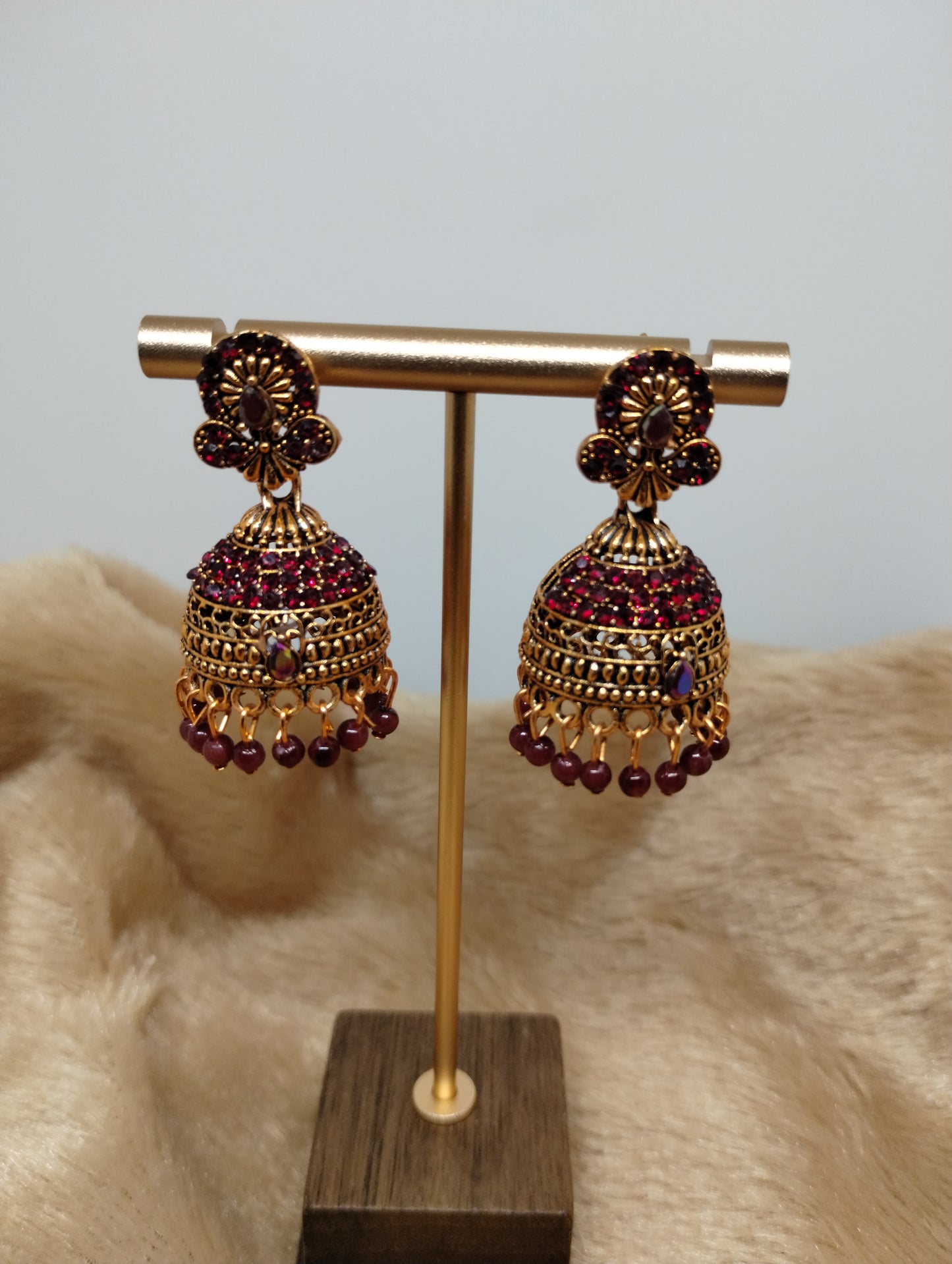 Royal Antique Gold Crystal Dome Jhumka Earrings