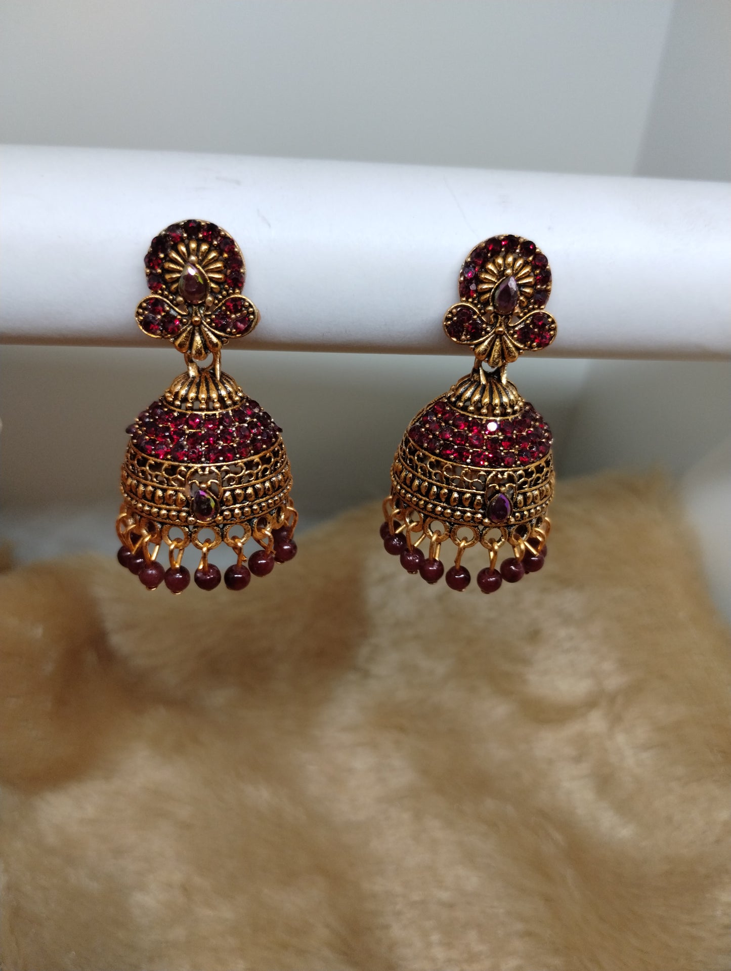 Royal Antique Gold Crystal Dome Jhumka Earrings