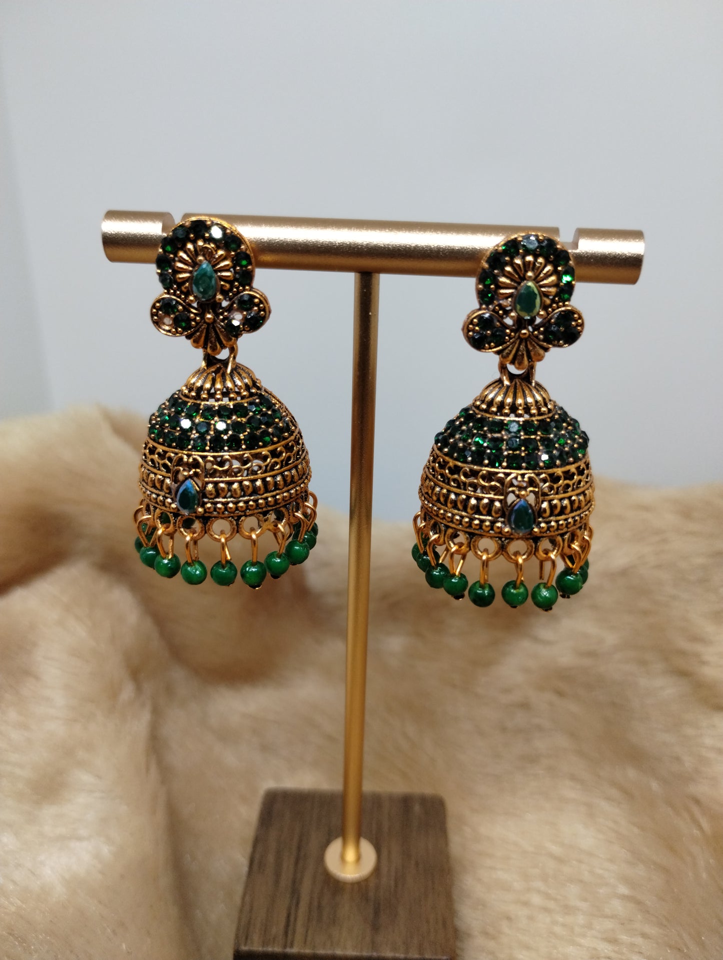 Royal Antique Gold Crystal Dome Jhumka Earrings