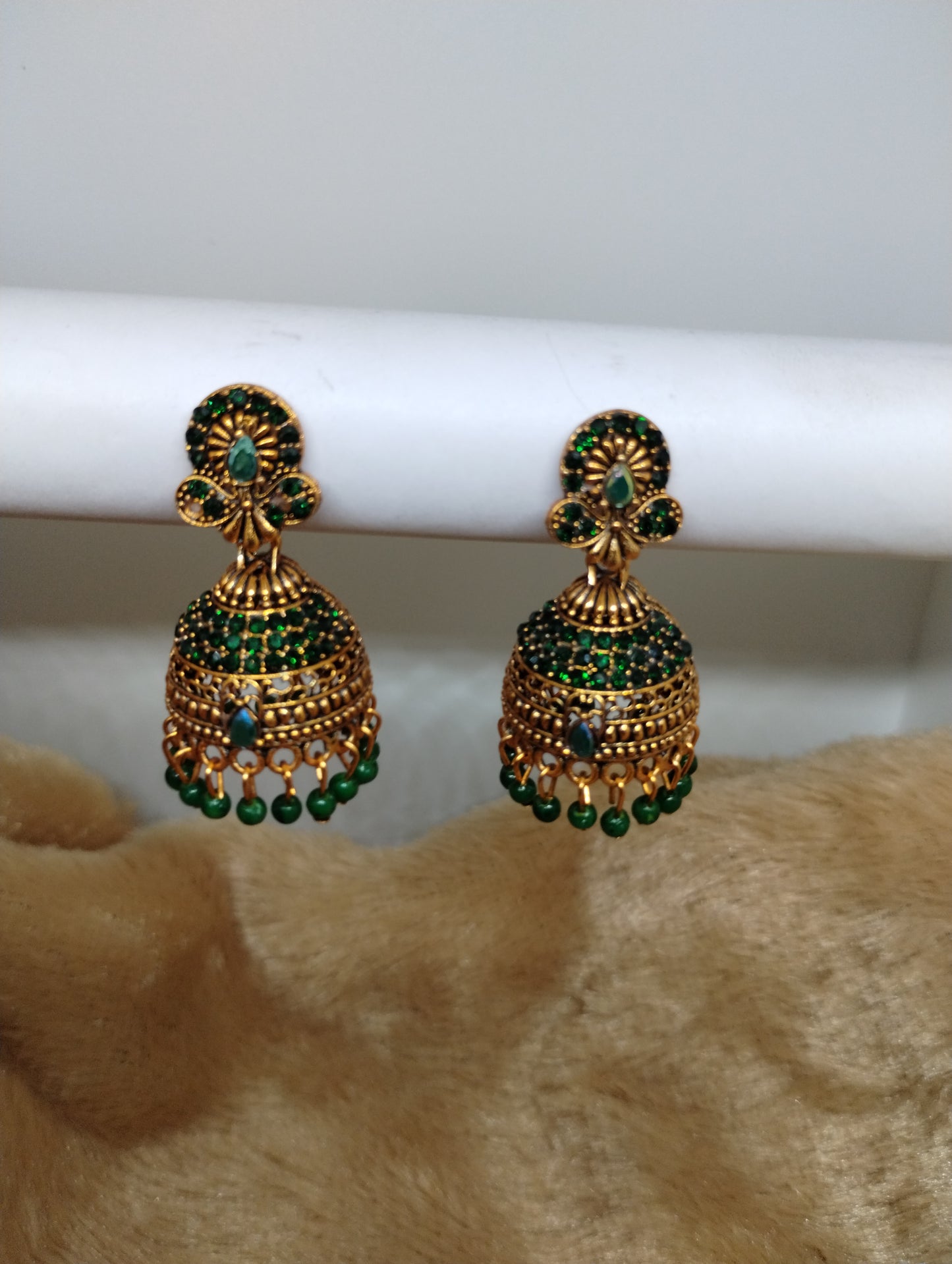 Royal Antique Gold Crystal Dome Jhumka Earrings
