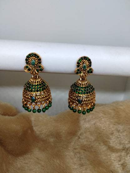 Royal Antique Gold Crystal Dome Jhumka Earrings
