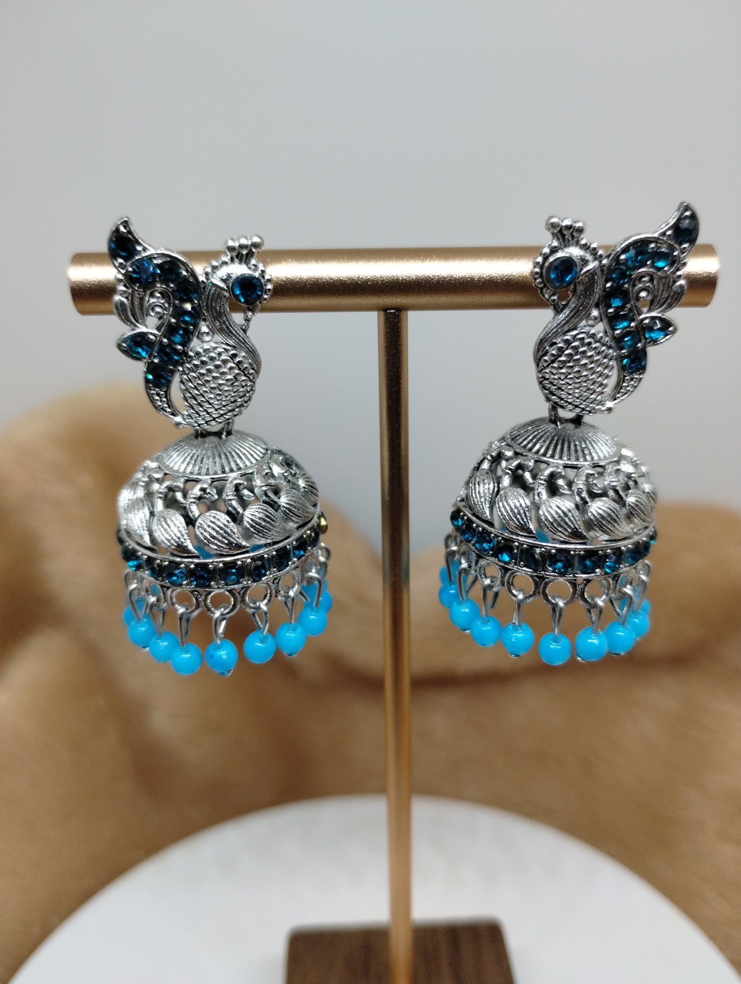 Peacock Grace Oxidised Jhumka Earrings
