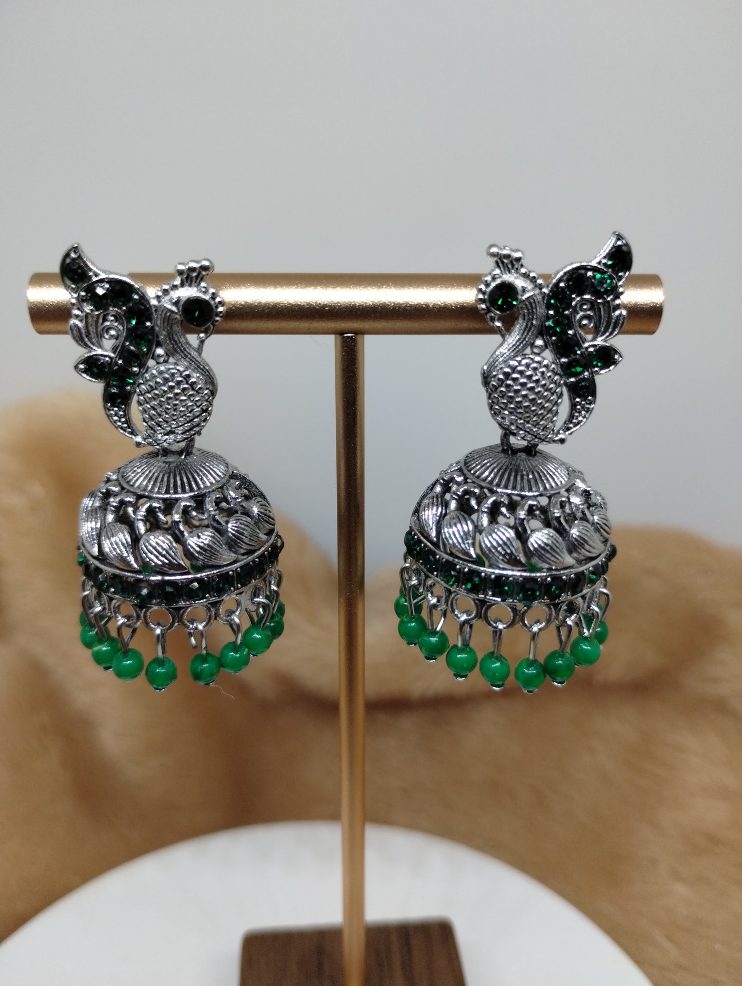 Peacock Grace Oxidised Jhumka Earrings