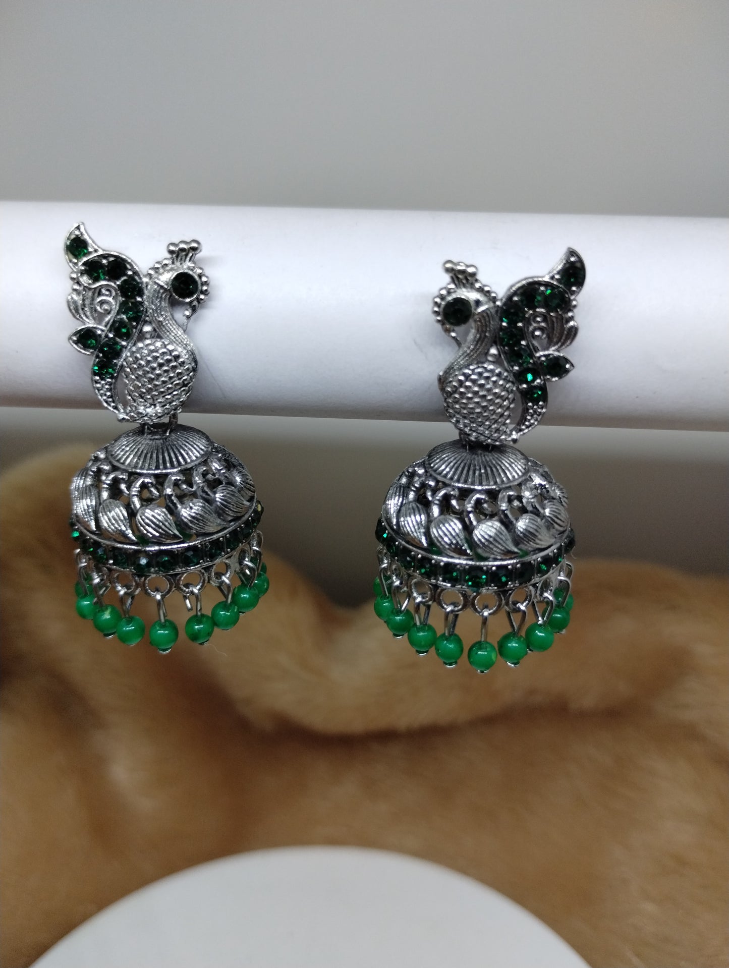 Peacock Grace Oxidised Jhumka Earrings