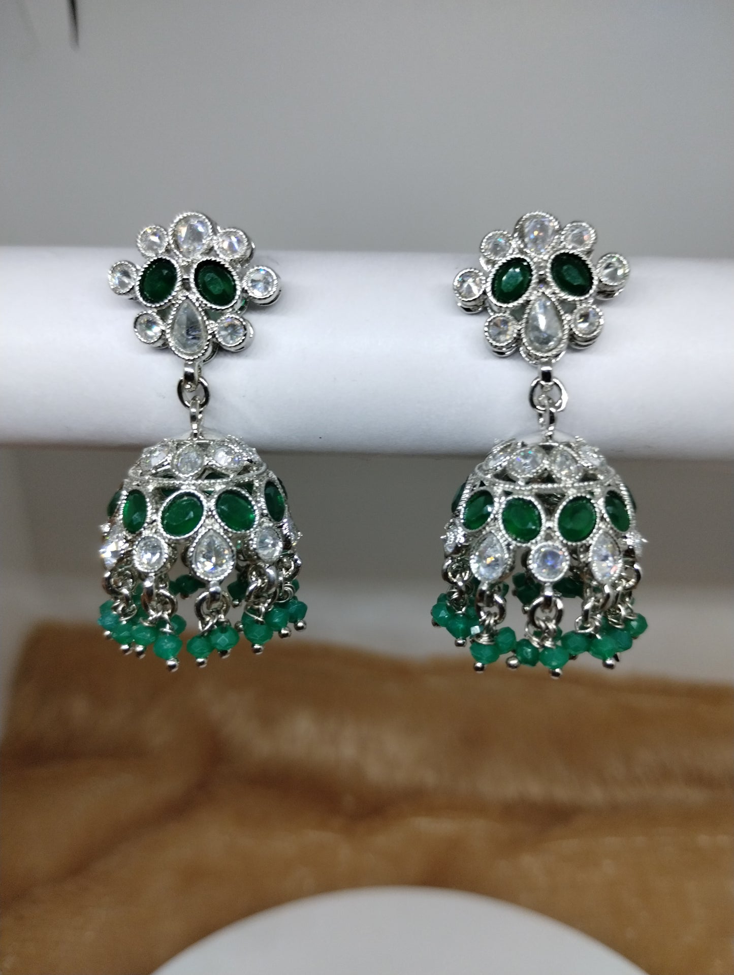 Floral Oxidised Stone Jhumka Earrings with Pearl Drops