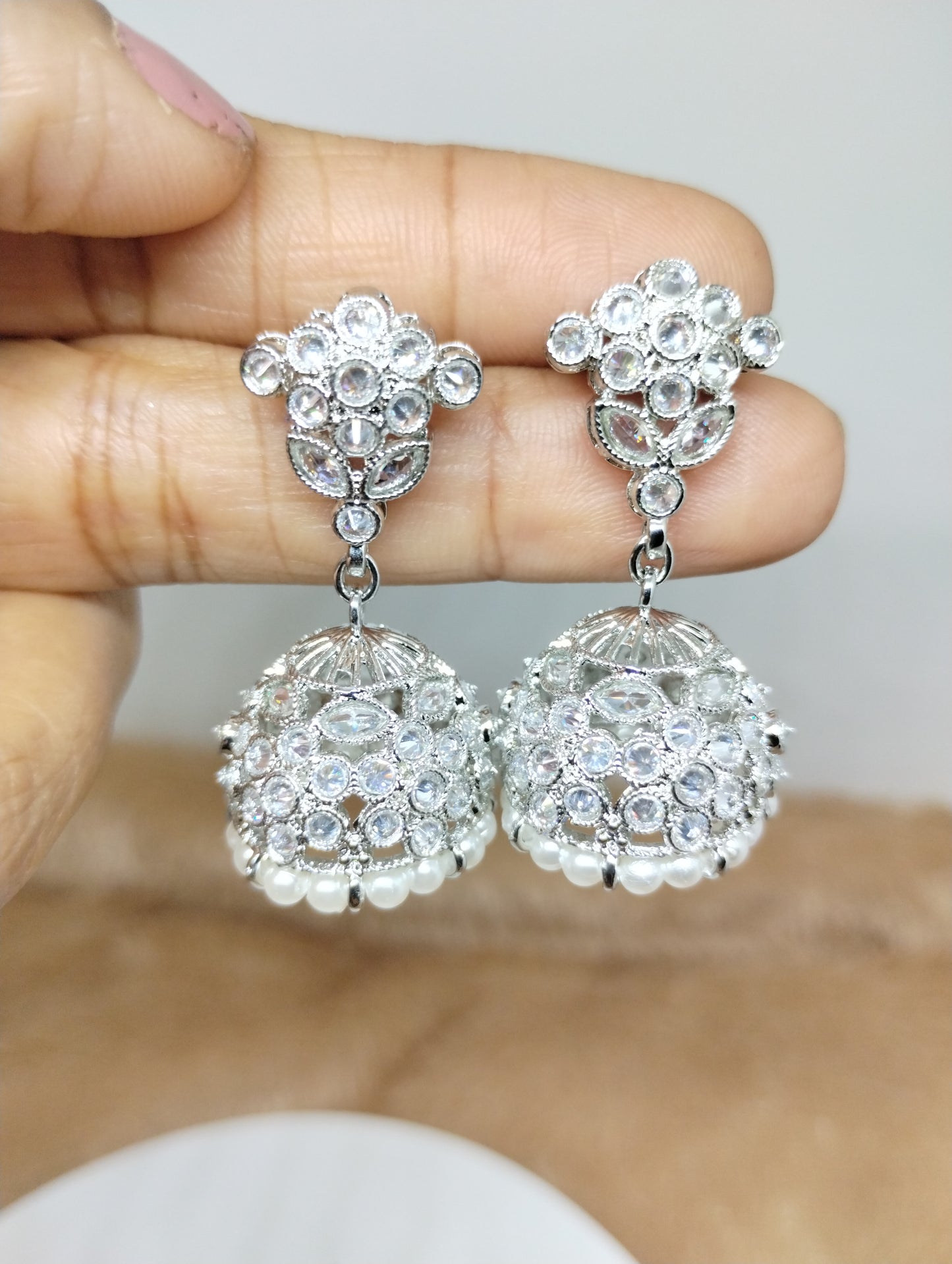 Floral Oxidised Stone Jhumka Earrings with Pearl Drops