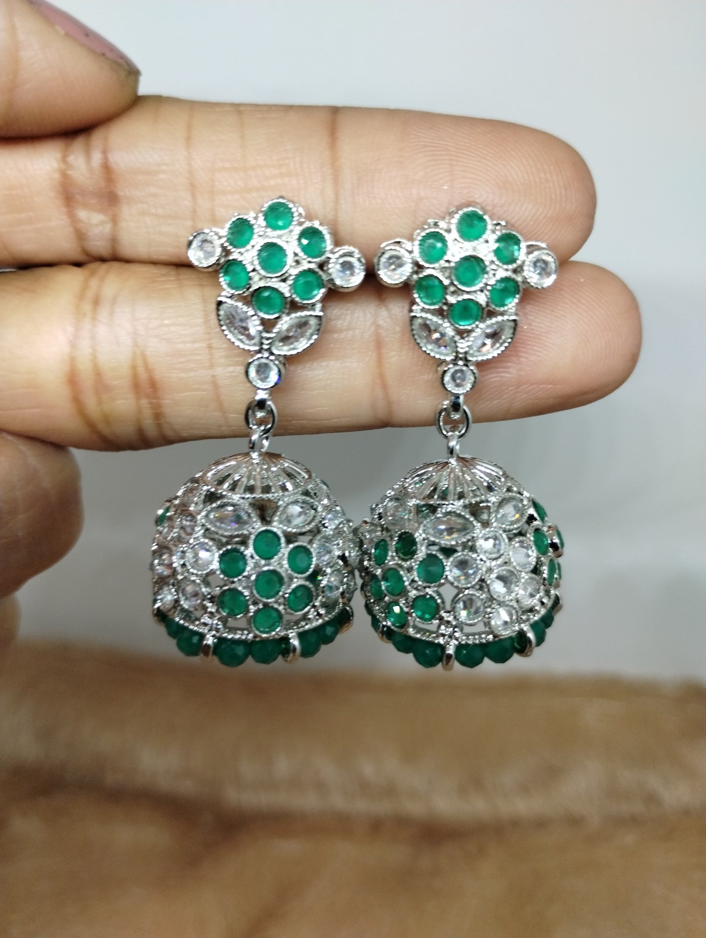 Floral Oxidised Stone Jhumka Earrings with Pearl Drops