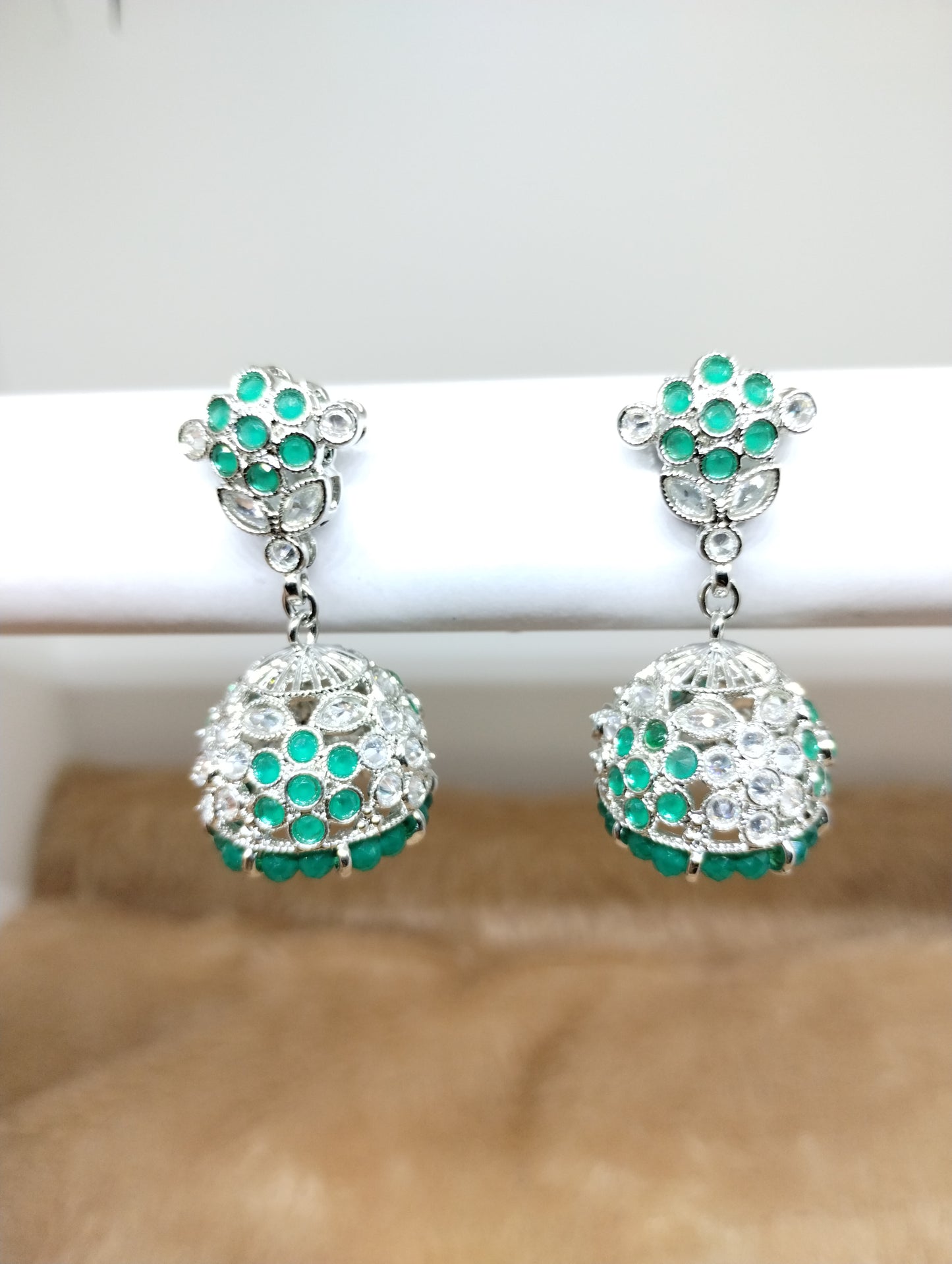Floral Oxidised Stone Jhumka Earrings with Pearl Drops