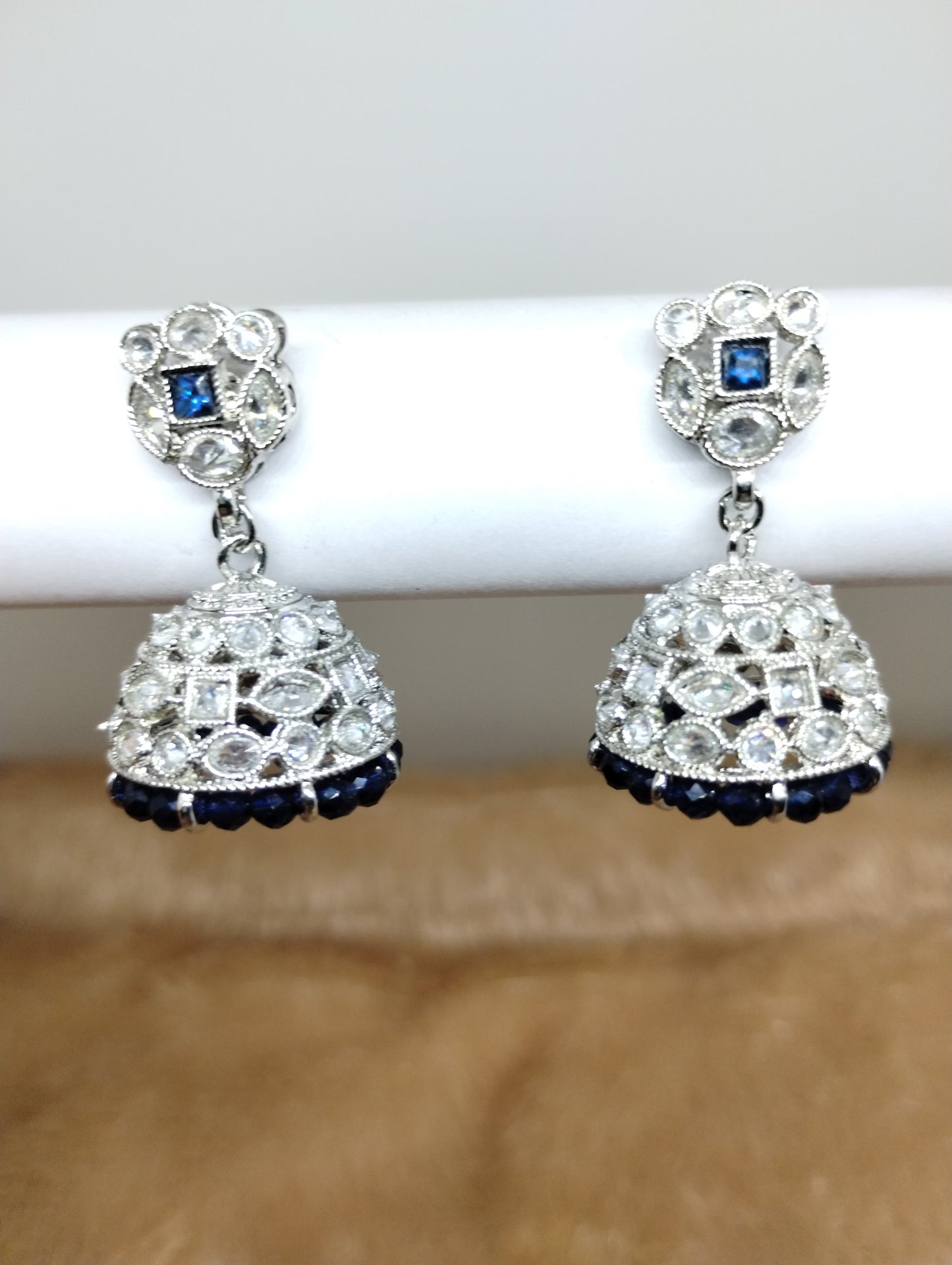 Floral Oxidised Stone Jhumka Earrings with Pearl Drops