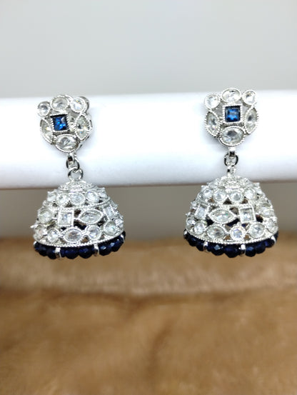 Floral Oxidised Stone Jhumka Earrings with Pearl Drops