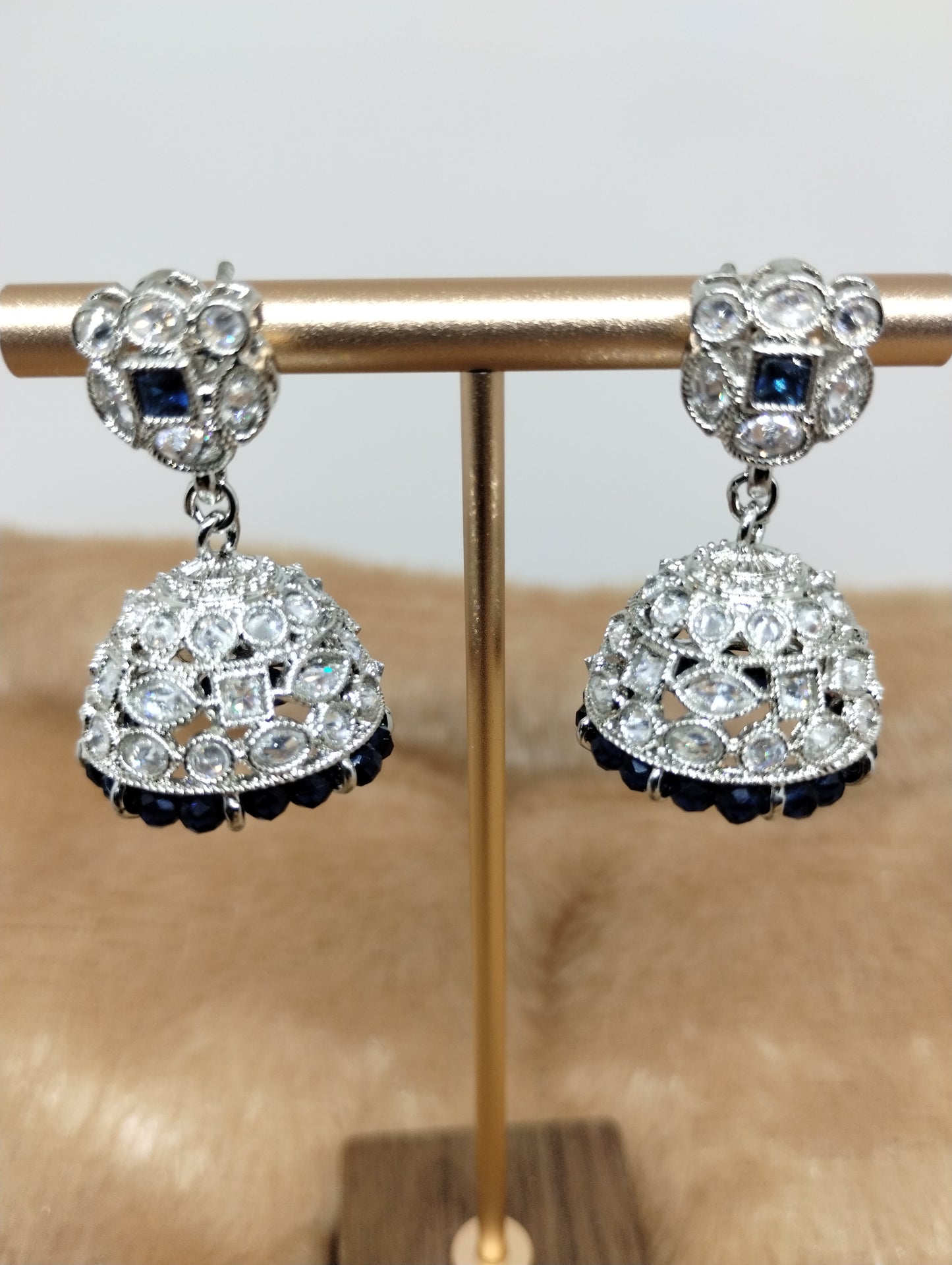 Floral Oxidised Stone Jhumka Earrings with Pearl Drops