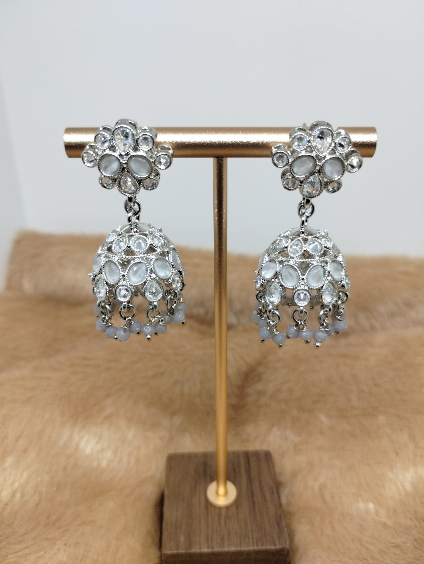 Floral Oxidised Stone Jhumka Earrings with Pearl Drops