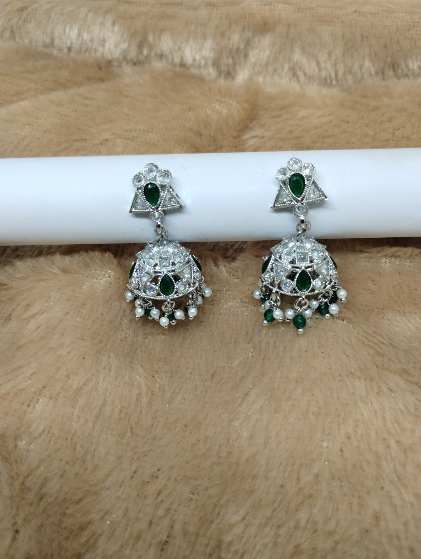 Floral Oxidised Stone Jhumka Earrings with Pearl Drops