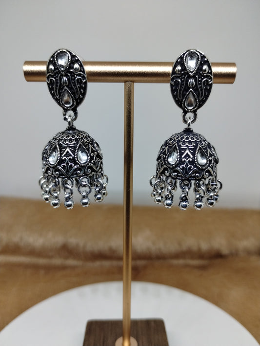 Nayra Oxidised Silver Jhumka