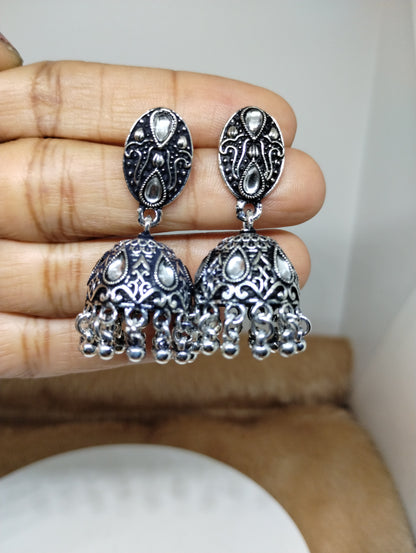 Nayra Oxidised Silver Jhumka