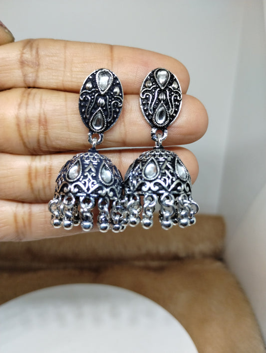 Nayra Oxidised Silver Jhumka