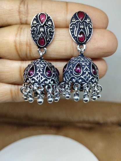 Nayra Oxidised Silver Jhumka
