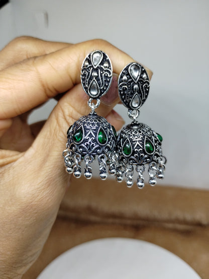 Nayra Oxidised Silver Jhumka