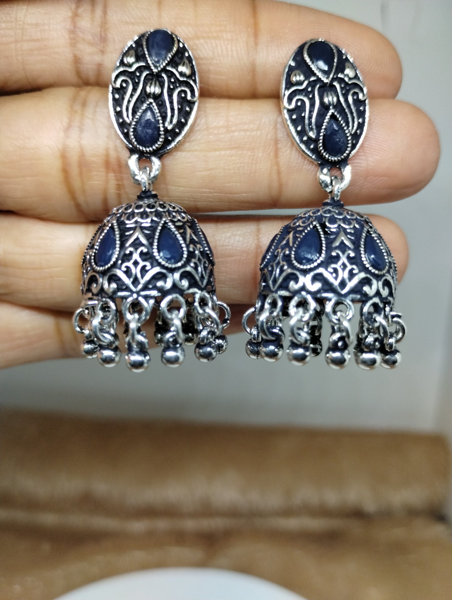 Nayra Oxidised Silver Jhumka