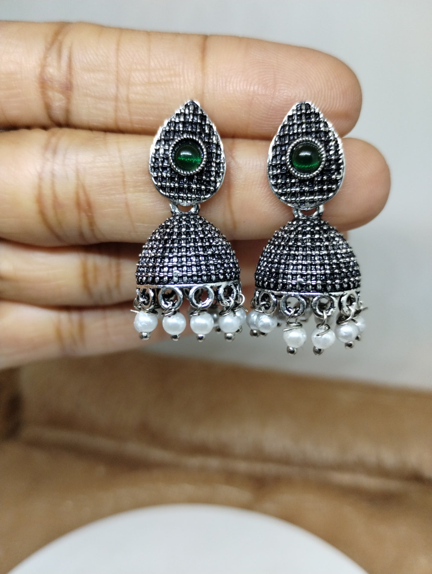 Nayra Oxidised Silver Jhumka