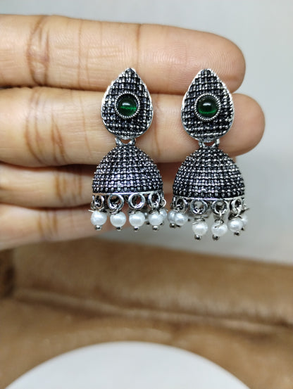 Nayra Oxidised Silver Jhumka