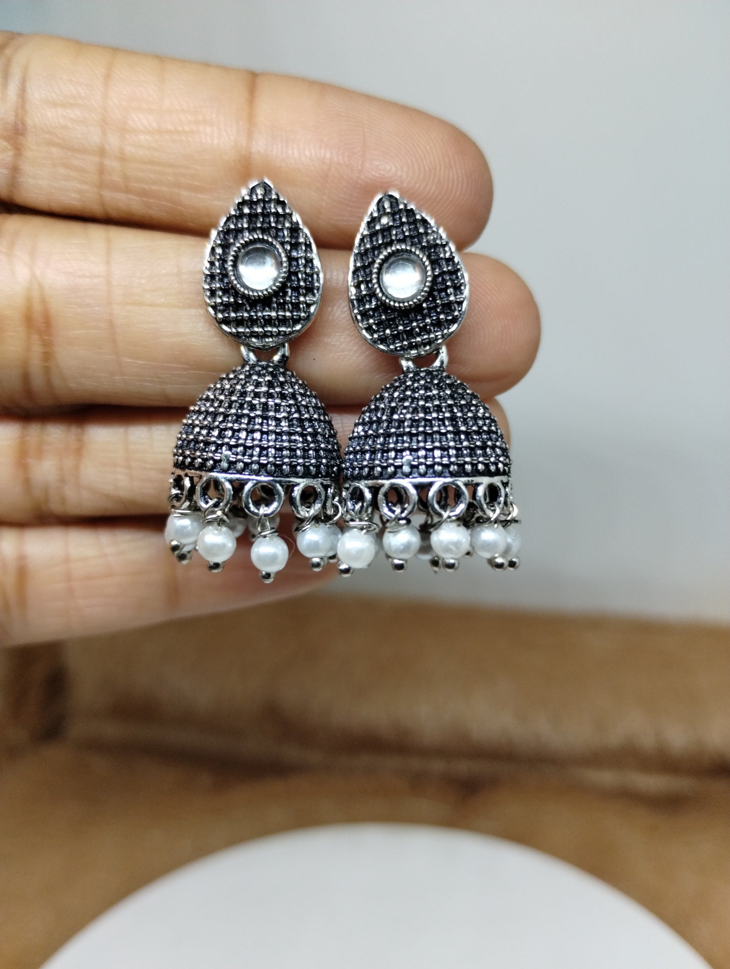 Nayra Oxidised Silver Jhumka