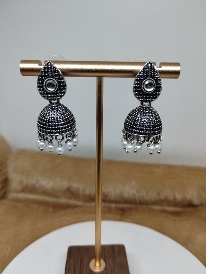 Nayra Oxidised Silver Jhumka