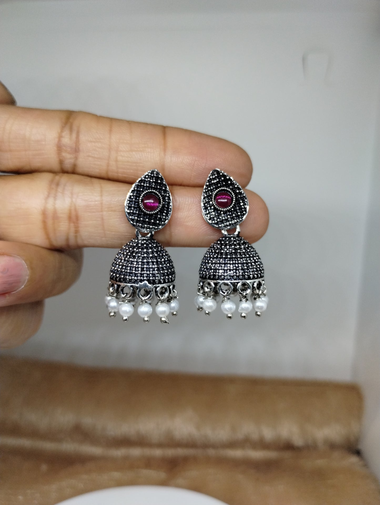 Nayra Oxidised Silver Jhumka