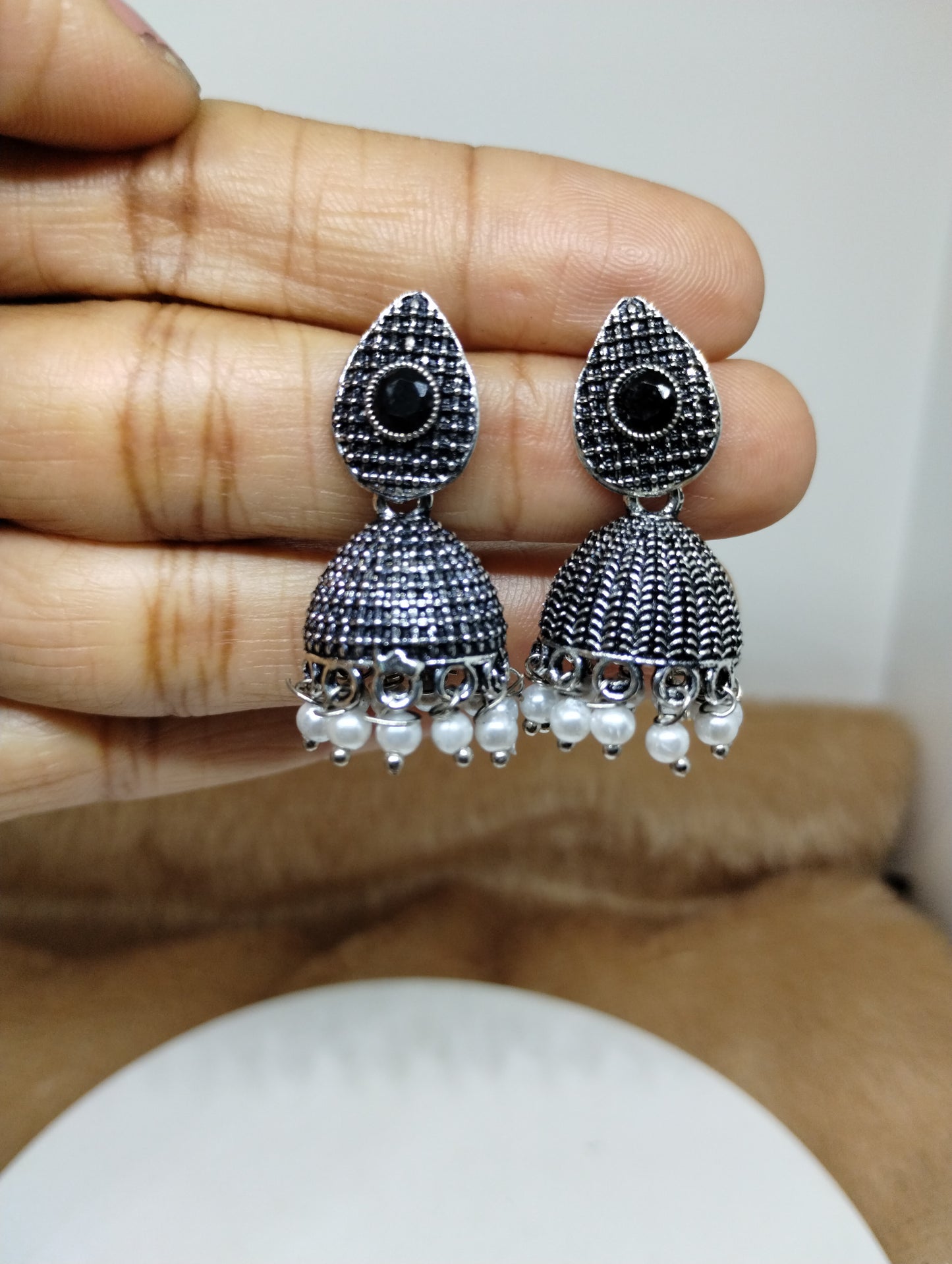 Nayra Oxidised Silver Jhumka