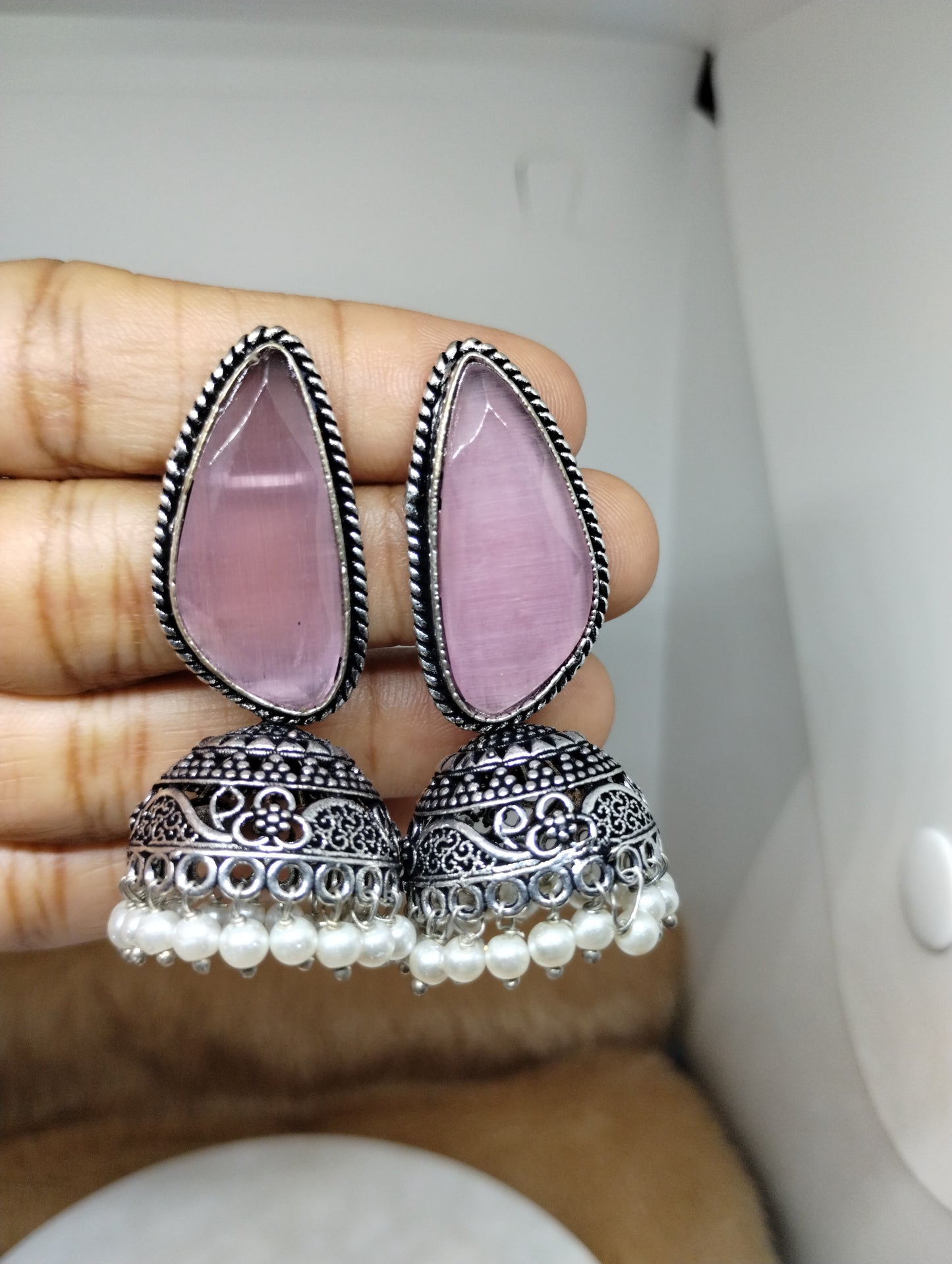 Aarunya Stone Oxidised Jhumka