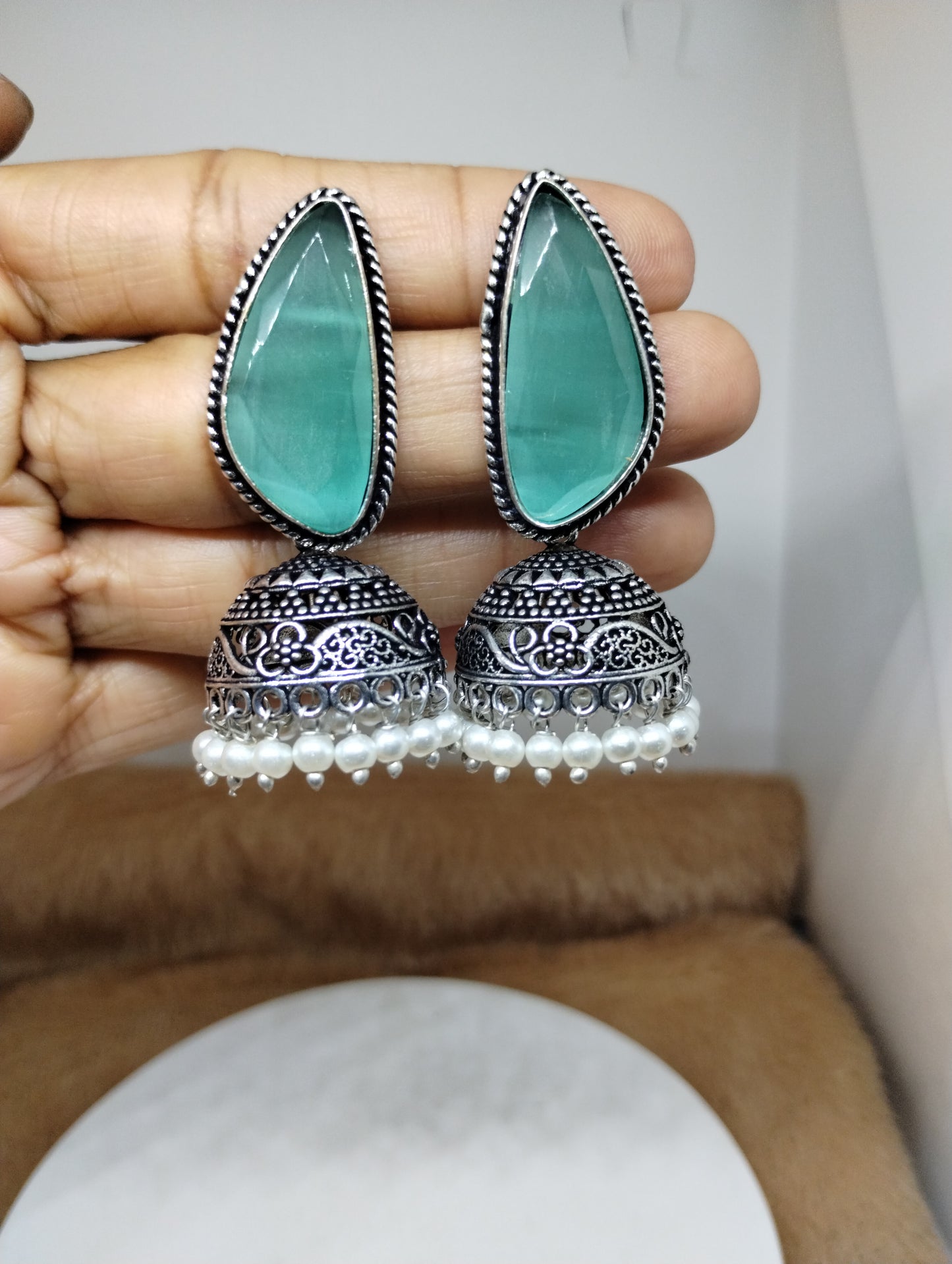 Aarunya Stone Oxidised Jhumka