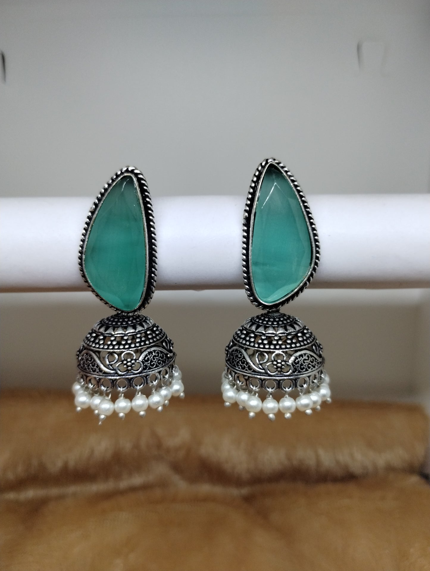 Aarunya Stone Oxidised Jhumka